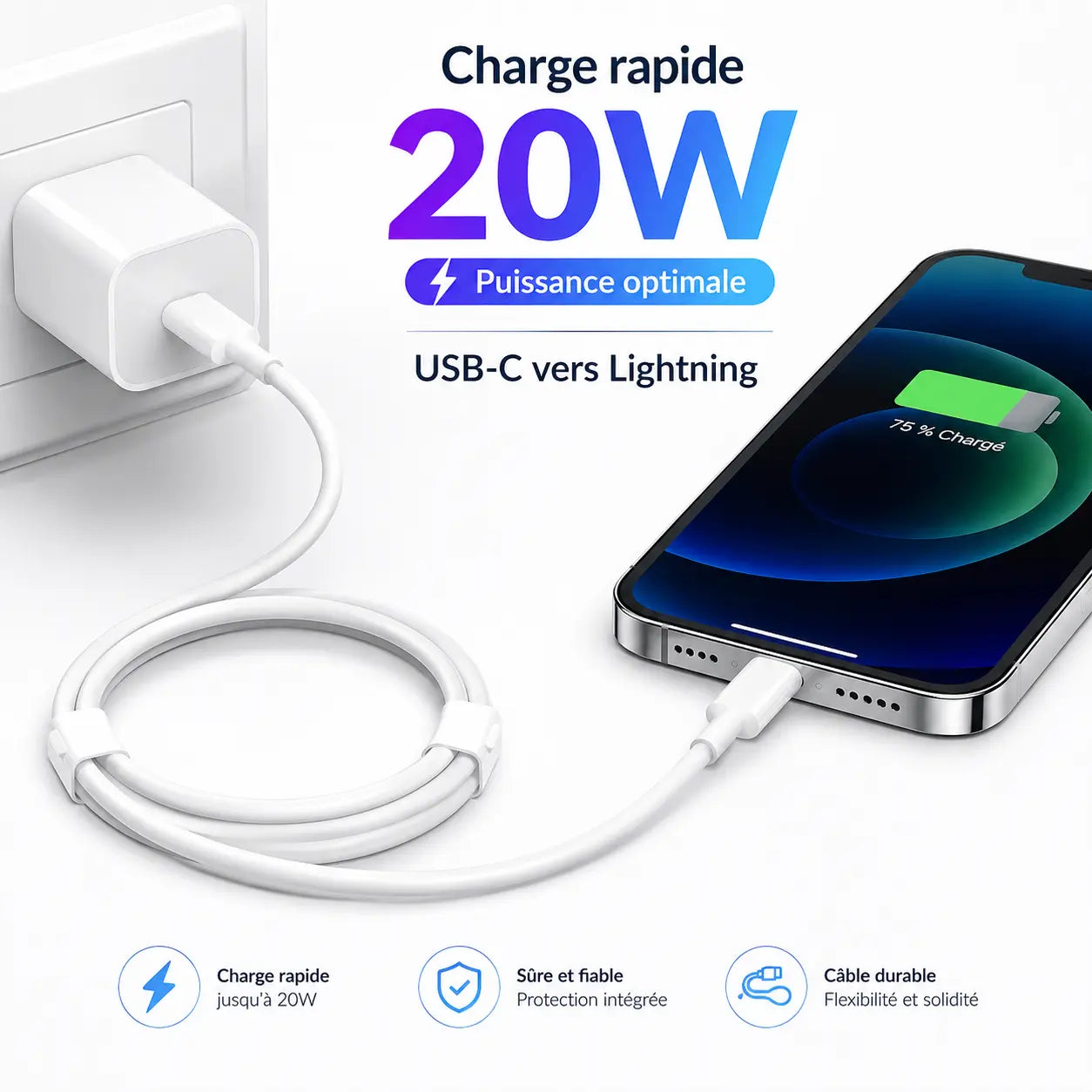 Câble de charge rapide USB-C vers Lightning