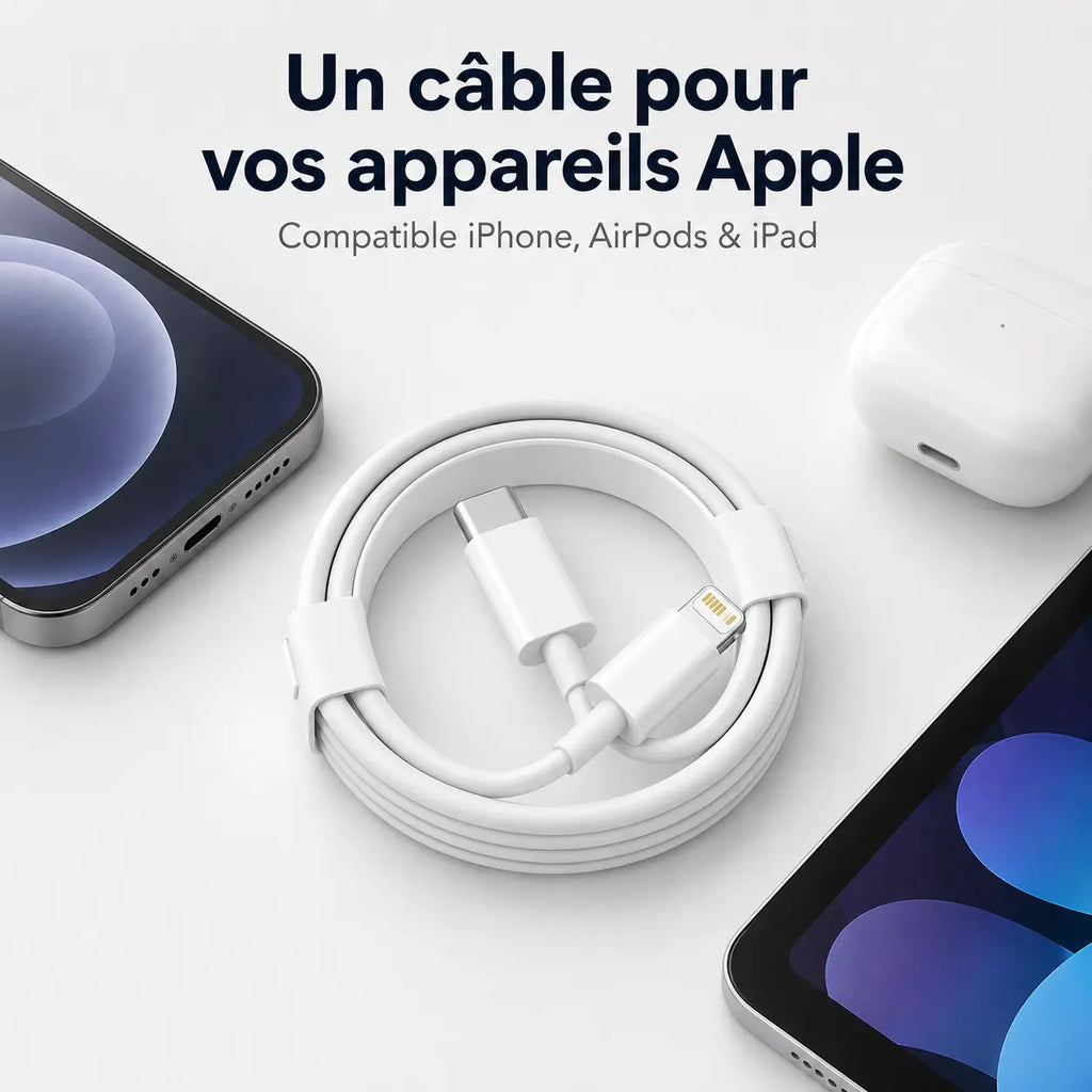 Câble de charge rapide USB-C vers Lightning