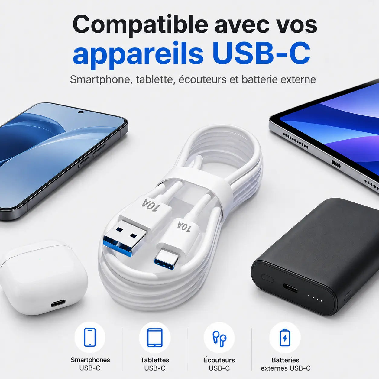 Câble de charge rapide USB vers USB-C